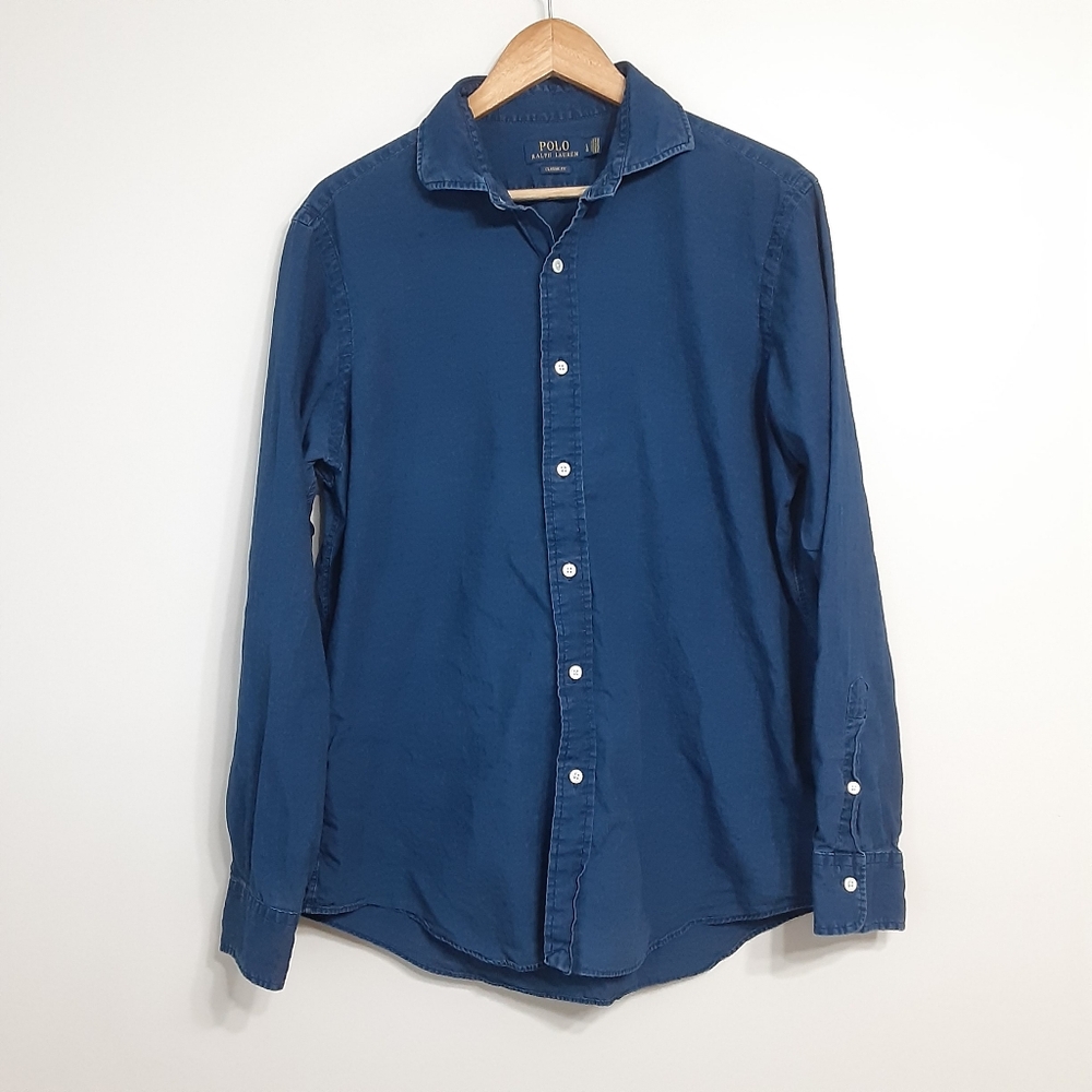 Polo Ralph Lauren blue denim button shirt dark wash lightweight men size large